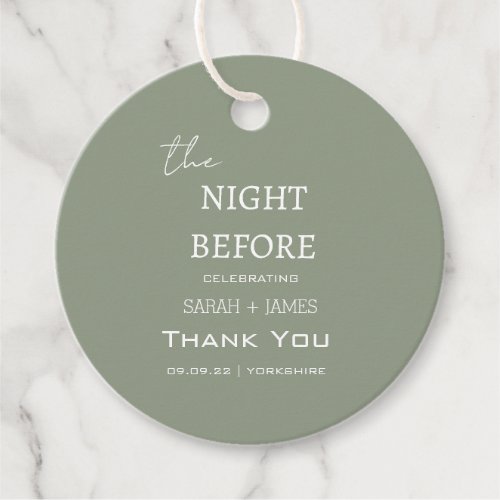 Modern Sage Green the Night Before Wedding  Favor Tags