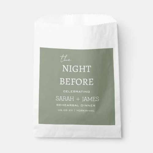 Modern Sage Green the Night Before Wedding Party  Favor Bag