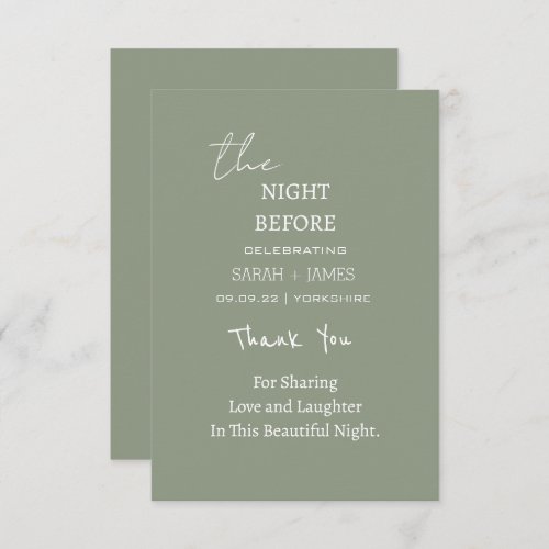 Modern Sage Green the Night Before Wedding  Thank You Card