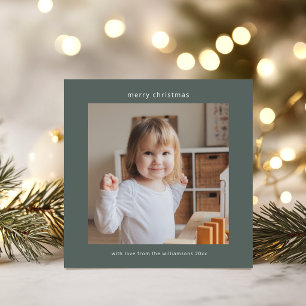 Modern Sage Green Two Photo Minimalist Christmas Holiday Card