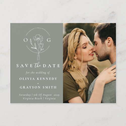 Modern Sage Green Two Photo Save the Date  Announcement Postcard
