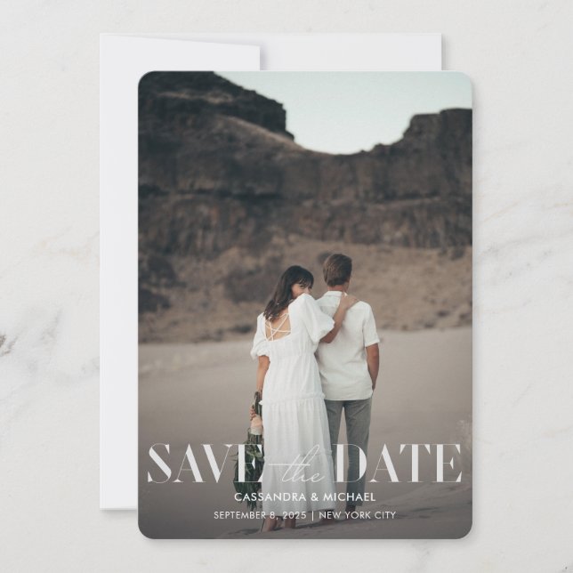 Modern Sage Green Two Photo Wedding Save Date Invitation (Front)