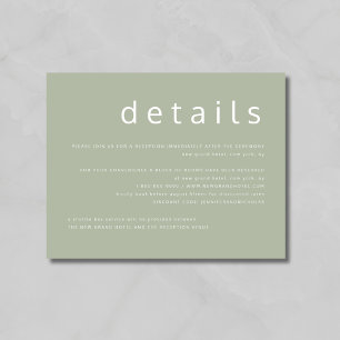 Modern Sage Green Typography Wedding Details Enclosure Card
