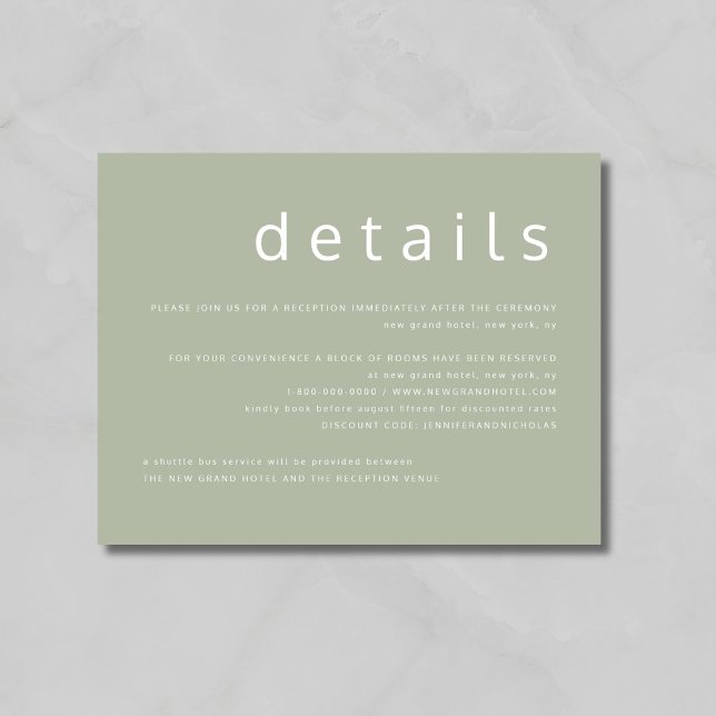 Modern Sage Green Typography Wedding Details Enclosure Card (Modern Sage Green Typography Wedding Details Enclosure Card)