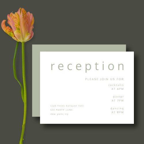 Modern Sage Green Typography Wedding Reception Enclosure Card
