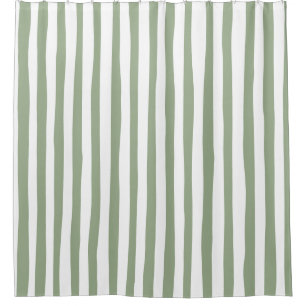 Modern Sage Green Vertical Cabana Stripe Pattern Shower Curtain