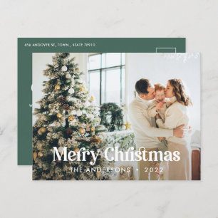  Modern sage green watercolor botanical typography Holiday Postcard