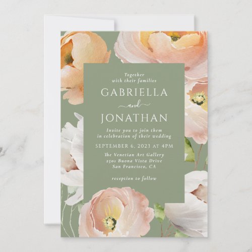 Modern Sage Green Watercolor Floral Wedding  Invitation