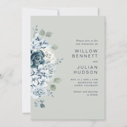 Modern Sage Green Watercolor Floral Wedding Invitation