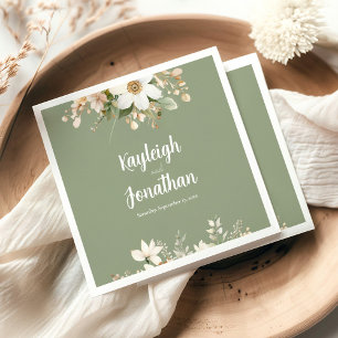 Modern Sage Green Watercolor Floral Wedding Napkins