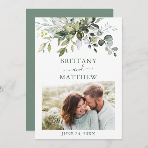 Modern Sage Green Watercolor Greenery Photo Save The Date