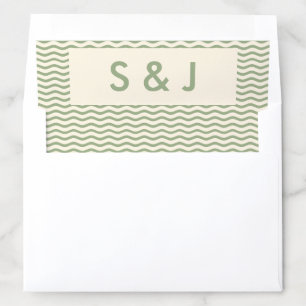 Modern Sage Green Wavy Stripe Monogram Wedding Envelope Liner