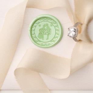 Modern Sage Green Wavy Stripe Monogram Wedding Wax Seal Stamp