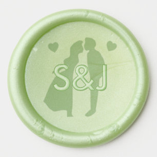 Modern Sage Green Wavy Stripe Monogram Wedding Wax Seal Sticker