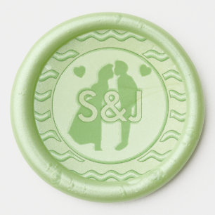 Modern Sage Green Wavy Stripe Monogram Wedding Wax Seal Sticker