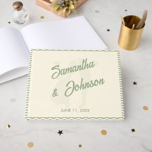 Modern Sage Green Wavy Stripe Wedding Guest Book