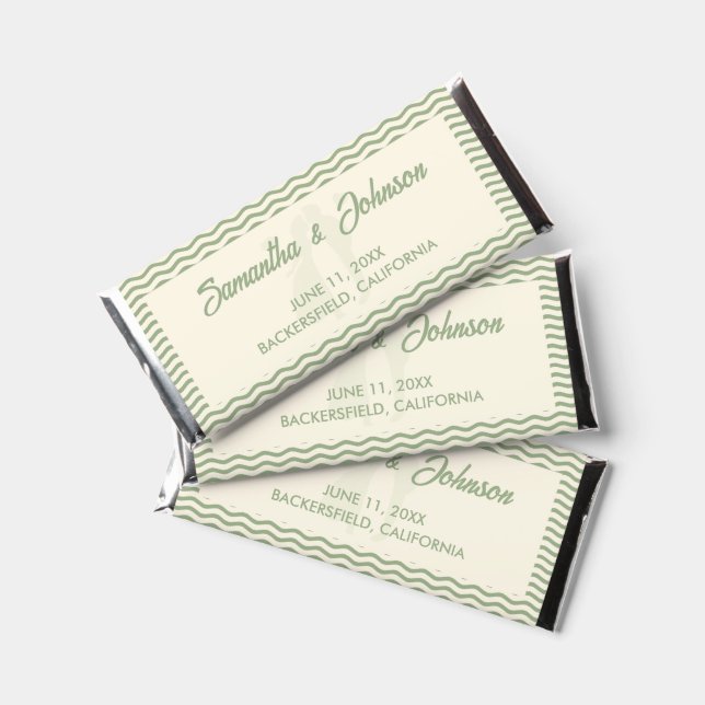 Modern Sage Green Wavy Stripe Wedding Hershey Bar Favors (Front)