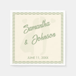 Modern Sage Green Wavy Stripe Wedding Napkins