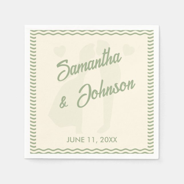 Modern Sage Green Wavy Stripe Wedding Napkins (Front)