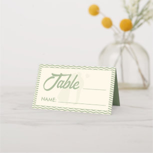 Modern Sage Green Wavy Stripe Wedding Place Card