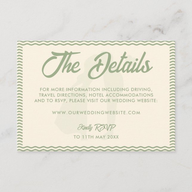 Modern Sage Green Wavy Stripe Wedding Website Enclosure Card (Front)