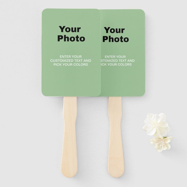 Modern Sage Green Wedding Custom Photo Hand Fan (Front and Back)