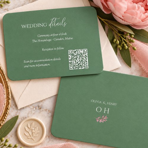 Modern Sage Green Wedding Details Card QR Code