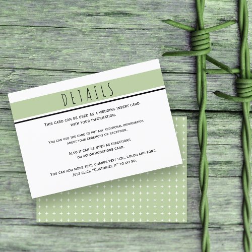 Modern sage green wedding details enclosure card