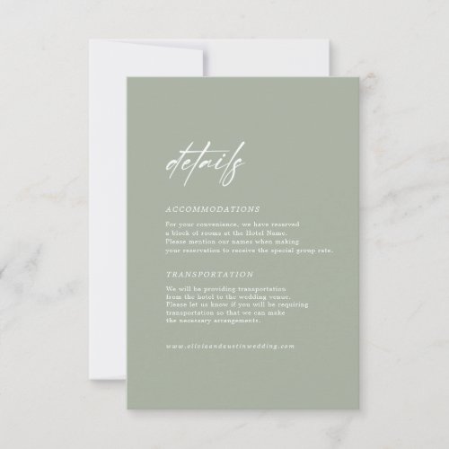 Modern Sage Green Wedding Details Enclosure Card