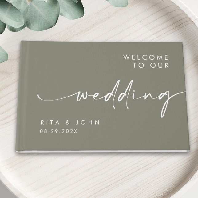 Modern Sage Green Wedding Foil Guestbook (Creator Uploaded)
