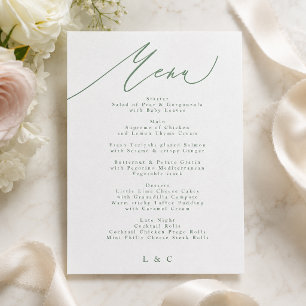 Modern Sage Green Wedding Letterpress Menu Card