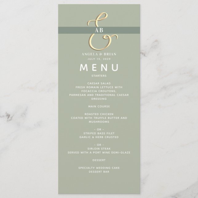 Modern Sage Green Wedding Menu (Front)