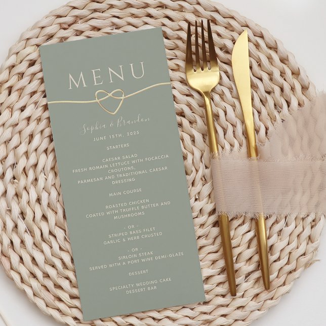 Modern Sage Green Wedding Menu with Heart (Creator Uploaded)