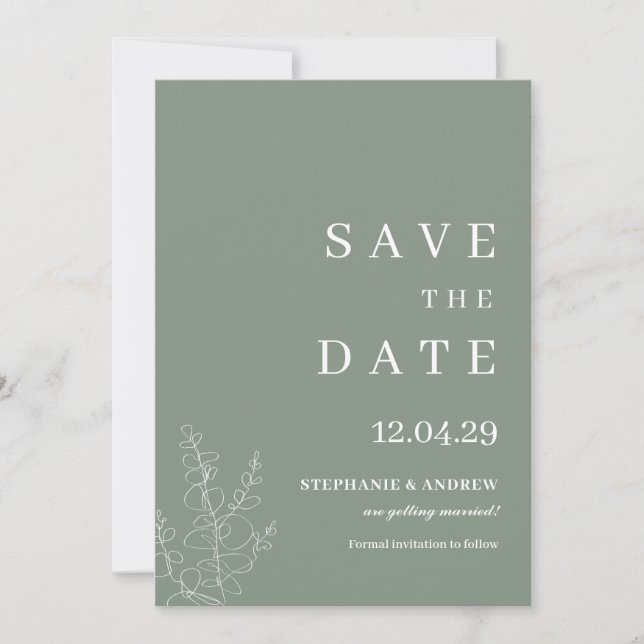 Modern Sage Green Wedding Minimalist Save the Date Invitation (Front)