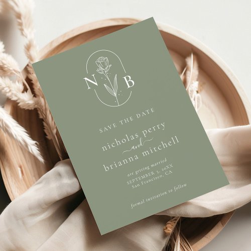Modern Sage Green Wedding Monogram Minimalist Save The Date