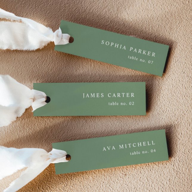 Modern Sage Green Wedding Name Place Cards (Delivered Untrimmed)