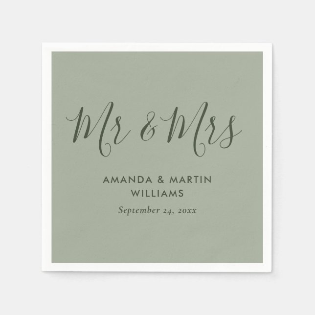 Modern Sage Green Wedding Napkins (Front)
