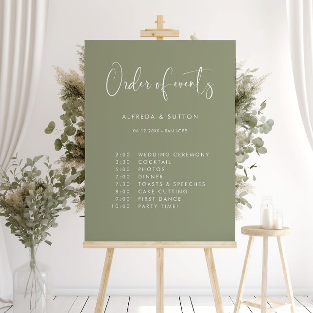  Modern Sage Green wedding Order of events Sign (Creator Uploaded)