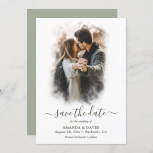 Modern Sage Green Wedding Photo Save The Date