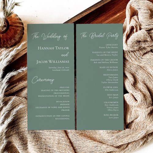 Modern Sage Green Wedding Program