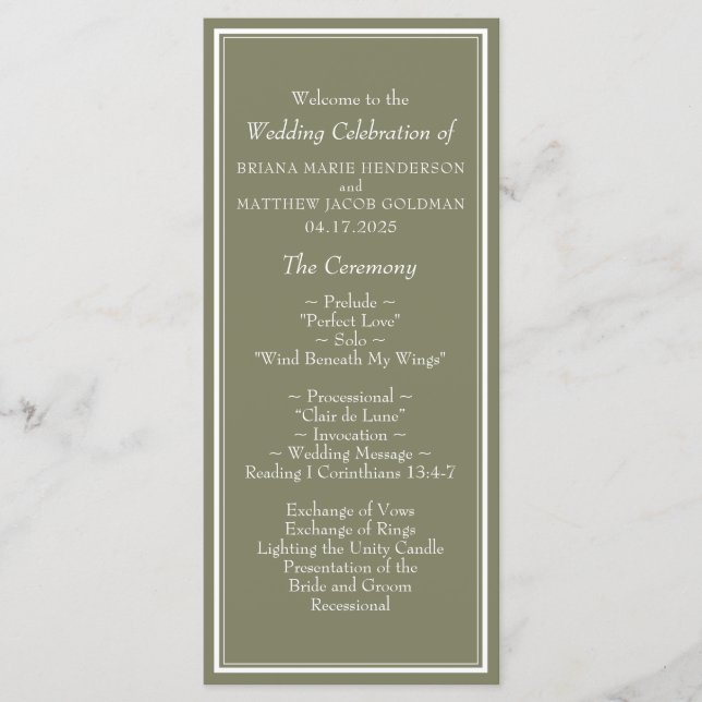 Modern Sage Green Wedding Program (Front)