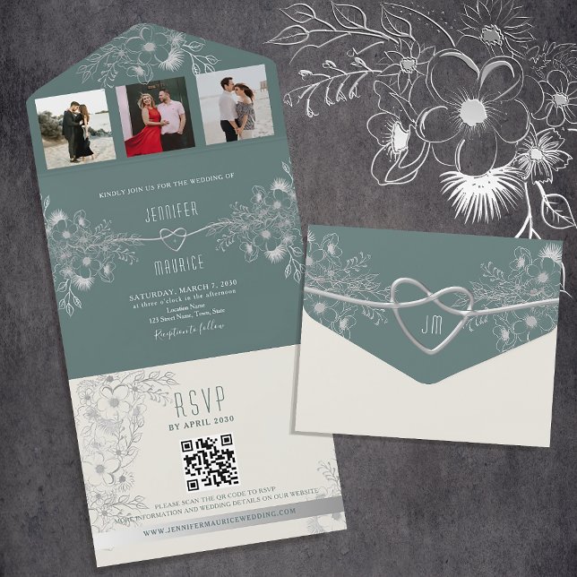 Modern Sage Green Wedding QR Code All In One Invitation (Creator Uploaded)