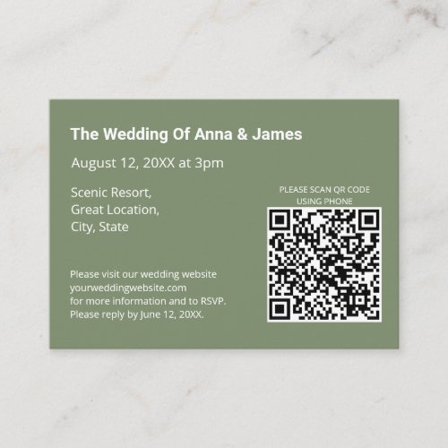 Modern Sage Green Wedding QR Code Enclosure Card