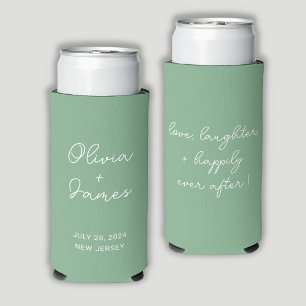 Modern sage green wedding quote seltzer can cooler