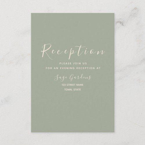 Modern Sage Green Wedding Reception Enclosure Card