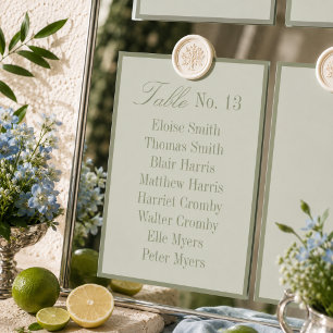 Modern Sage Green Wedding Seating Chart Table Number