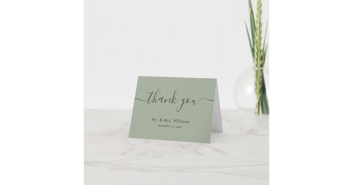 Modern Sage Green Wedding Thank You Card | Zazzle