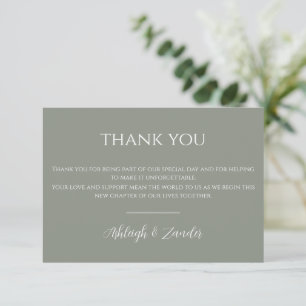 Modern Sage Green Wedding  Thank You Card