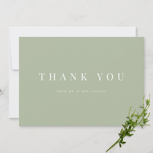 Modern Sage Green Wedding Thank you Card