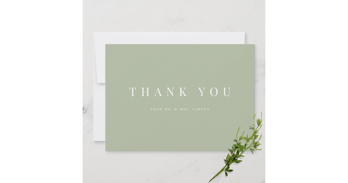 Modern Sage Green Wedding Thank you Card | Zazzle